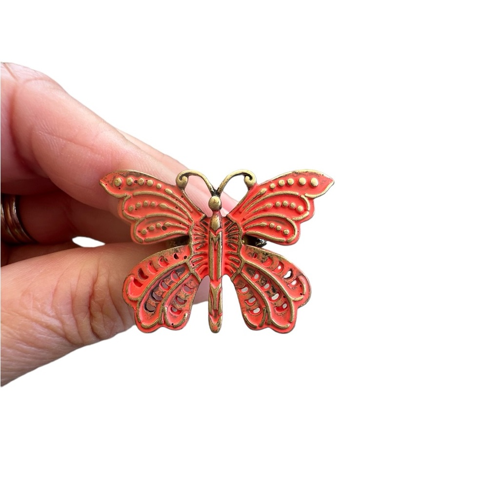 Antique Gold and Orange Rustic Butterfly Ring